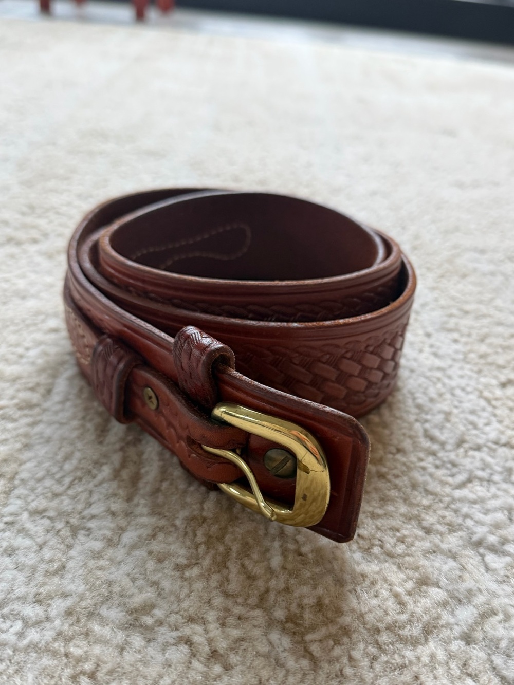Braided Leather Men’s Belt with Brass Buckle - Brown